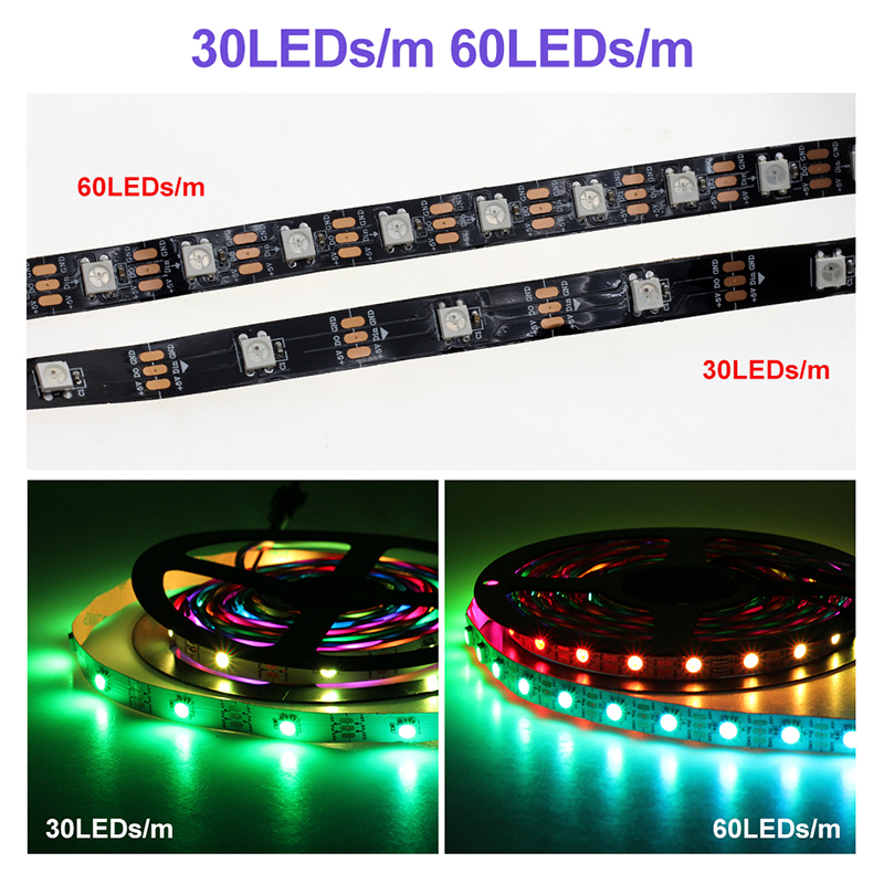 5V 5050 RGBIC WS2812B Addressable LED Strip Light Kit With Remote 3.28ft/1m